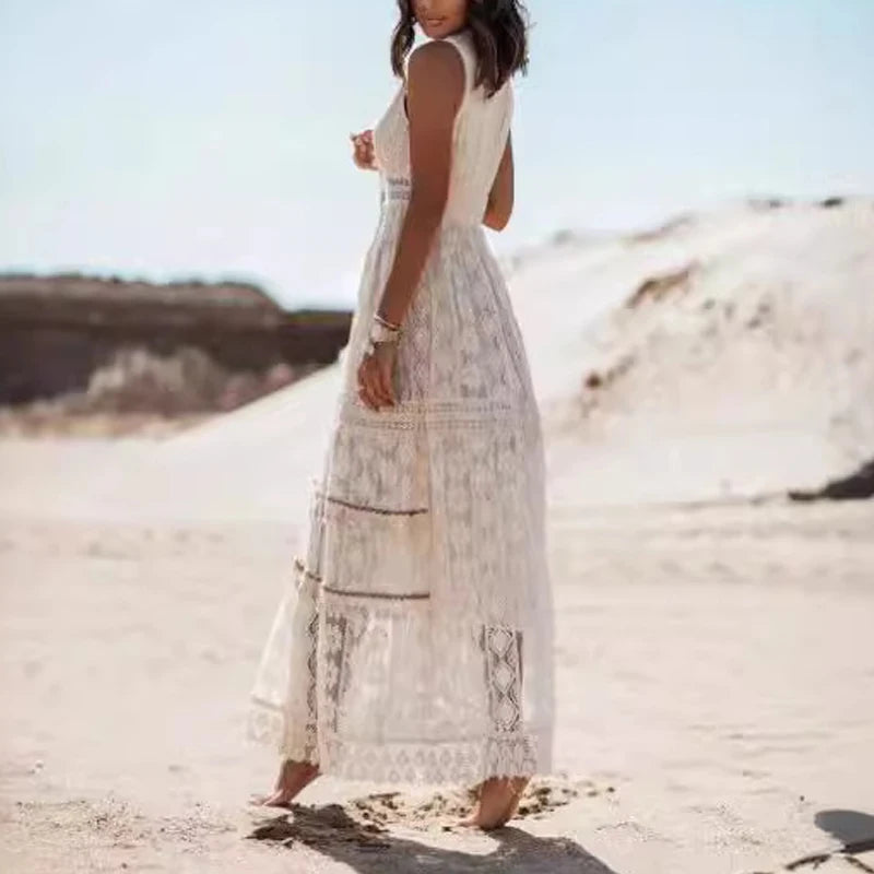 Bohemian Lace-Trim Maxi Dress
