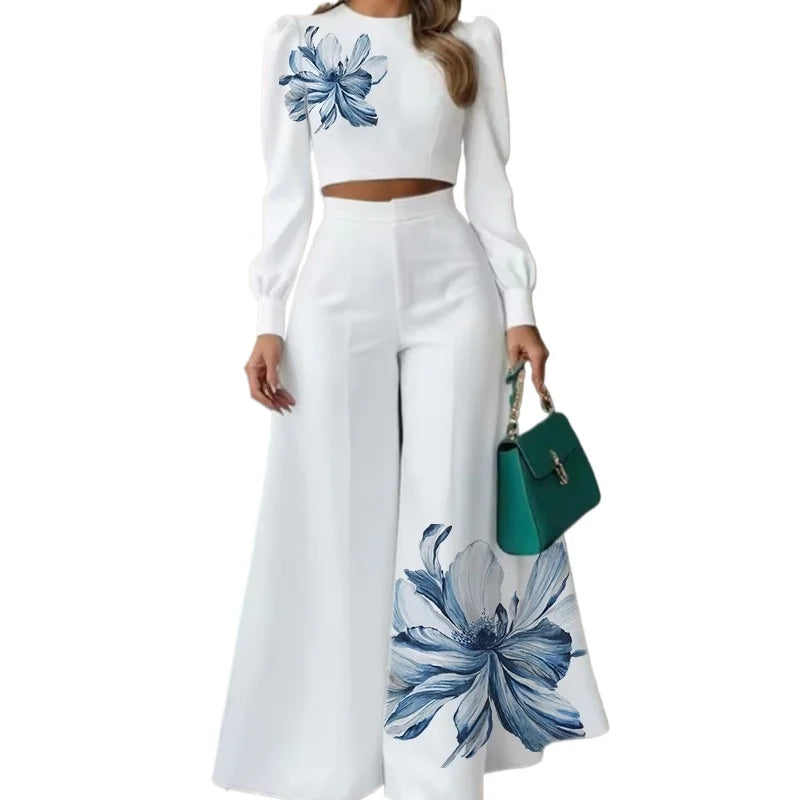 Floral Print Puff-Sleeve Top & Pants Set