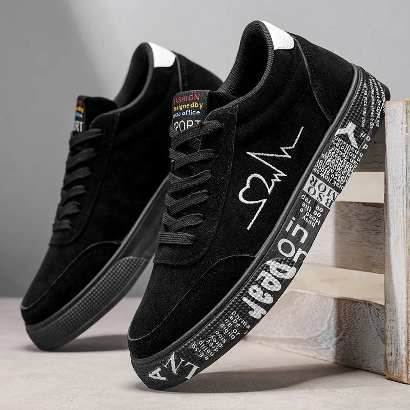 Black Suede Sneakers with Embroidery