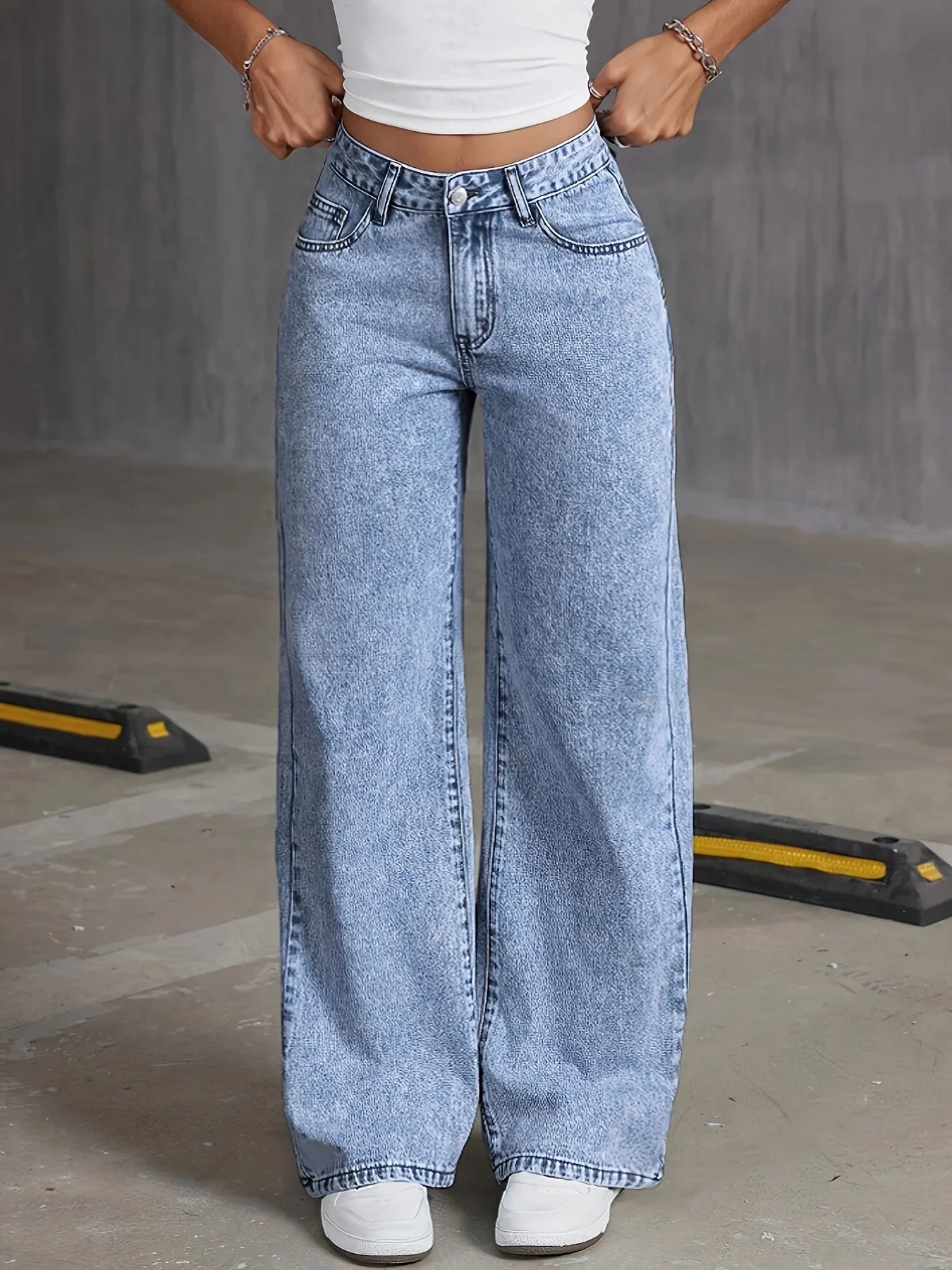 Embroidered Wide-Leg Denim Trousers