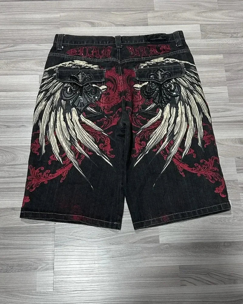 Oversized Embroidered Denim Shorts