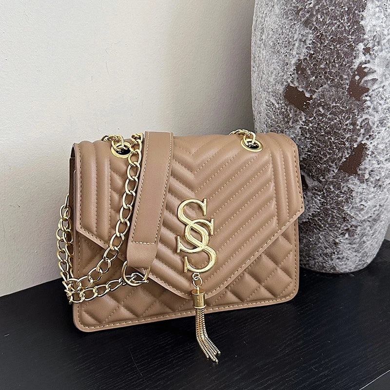 Quilted Chain Crossbody Bag, Argyle
