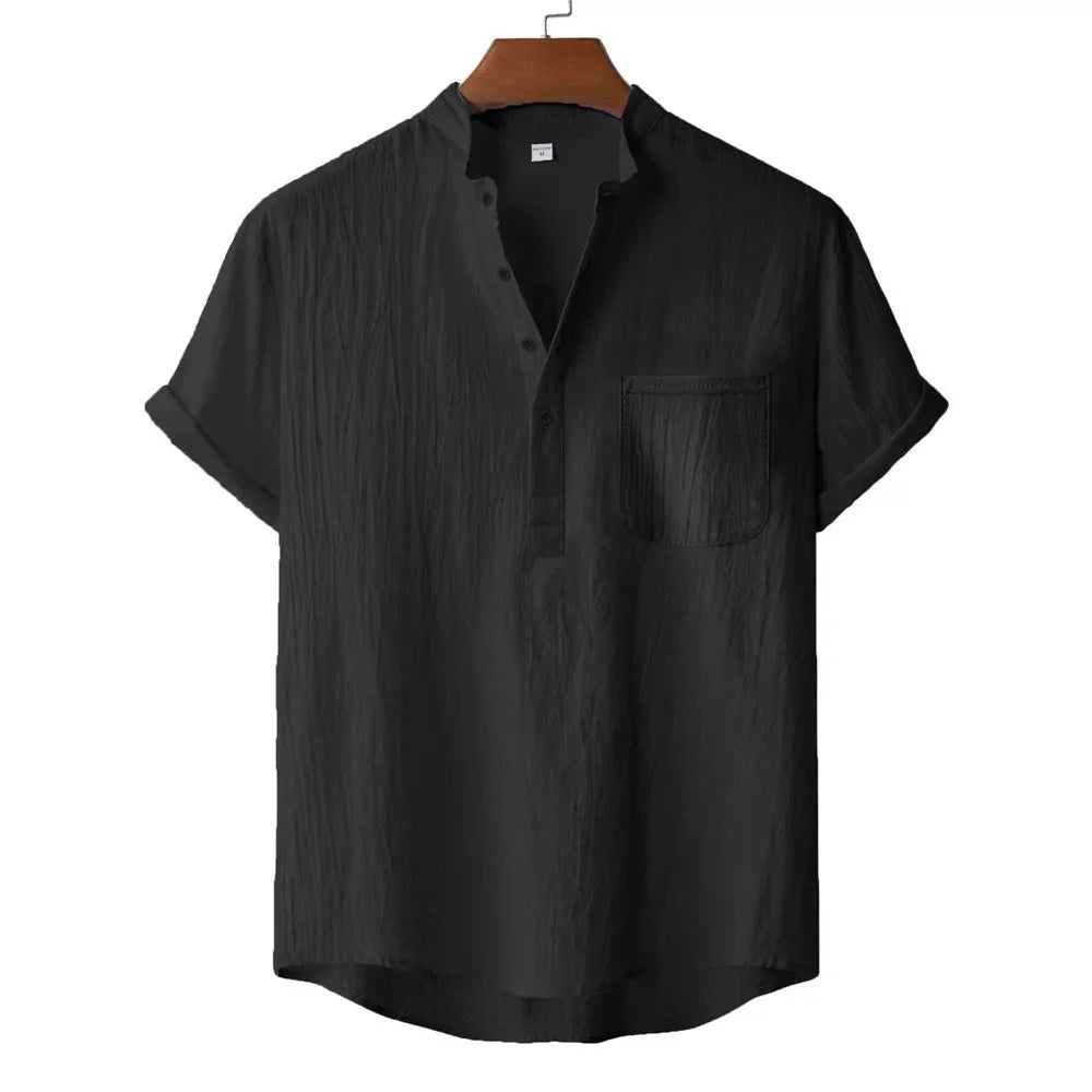 Cotton-Linen Henley Shirt, Beach Style
