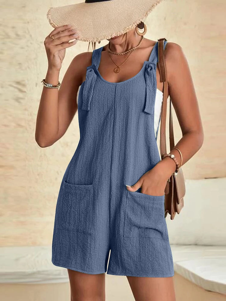 Tie-Knot Strap Romper with Pockets