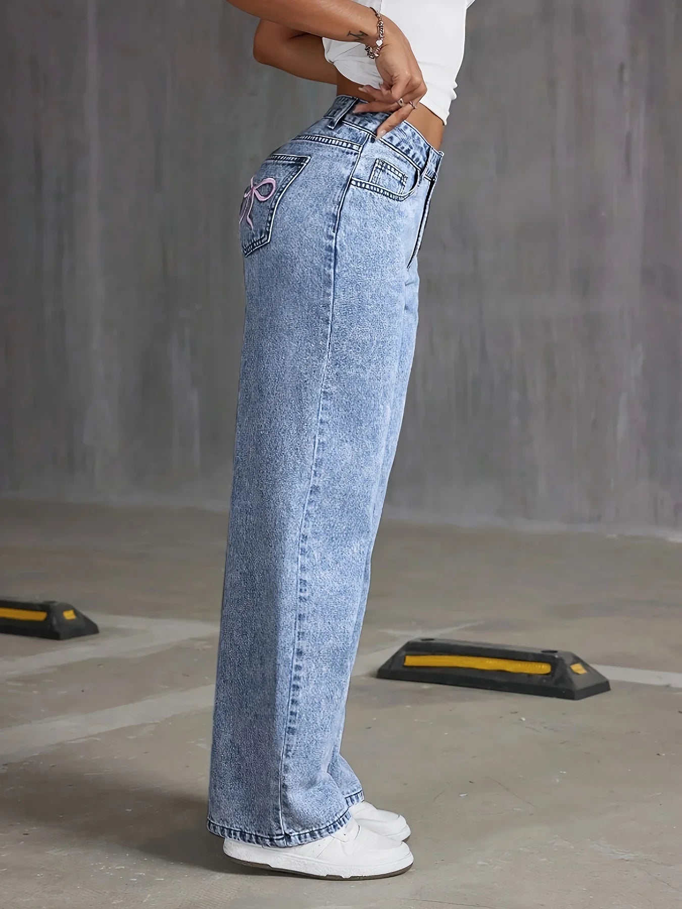 Embroidered Wide-Leg Denim Trousers