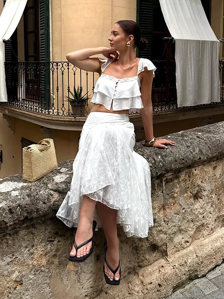 Lace Crop Top & Maxi Skirt 2-Piece Set