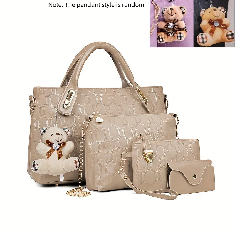 4-Piece Handbag Set with Wallet & Card Holder