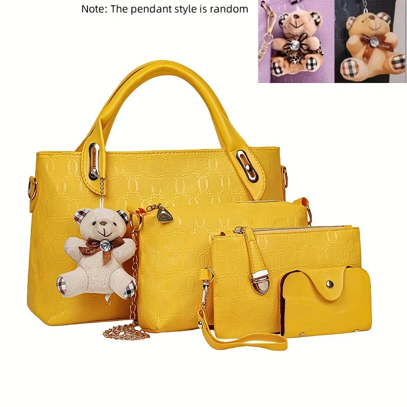 4-Piece Handbag Set with Wallet & Card Holder
