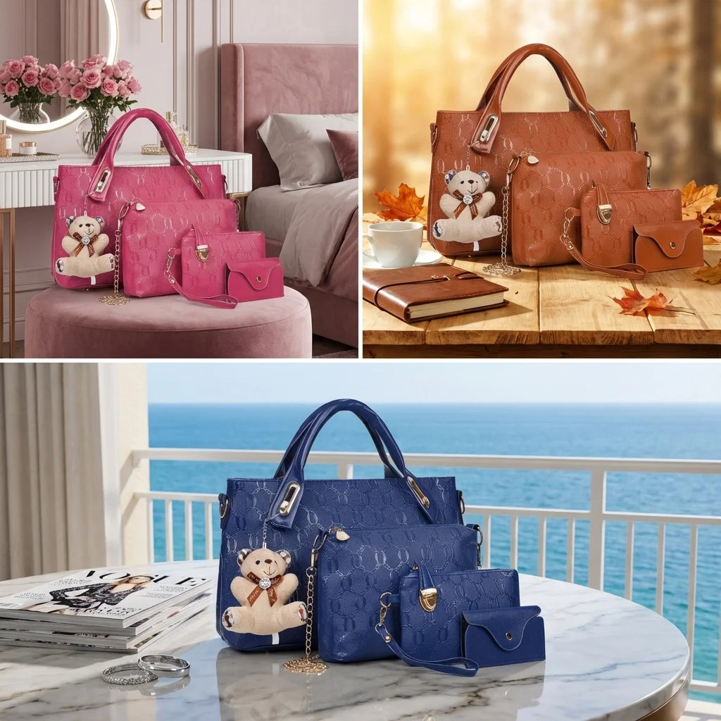 4-Piece Handbag Set with Wallet & Card Holder