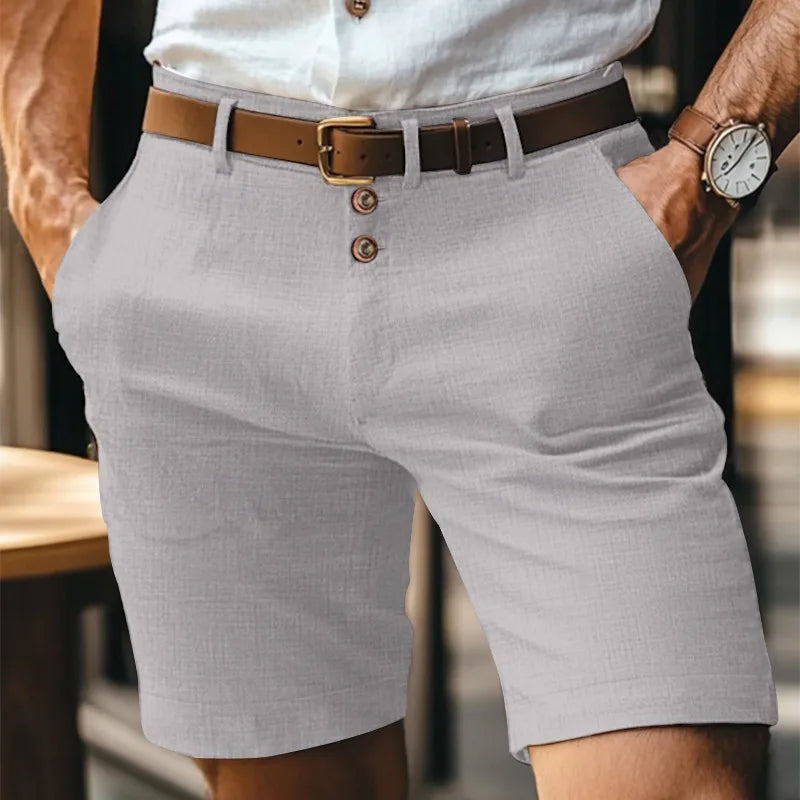 Cotton-Linen Shorts, White & Gray