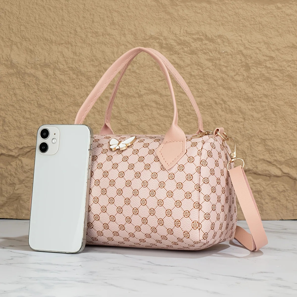 Printed Boston Bag, Butterfly Print