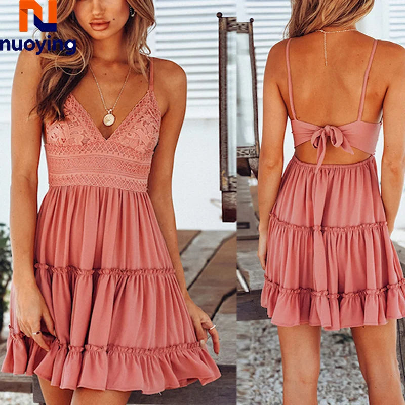 Lace Spaghetti-Strap Mini Dress