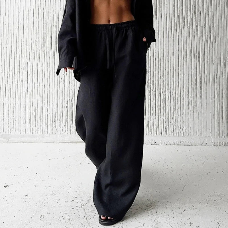 Cotton-Linen Baggy Wide-Leg Pants