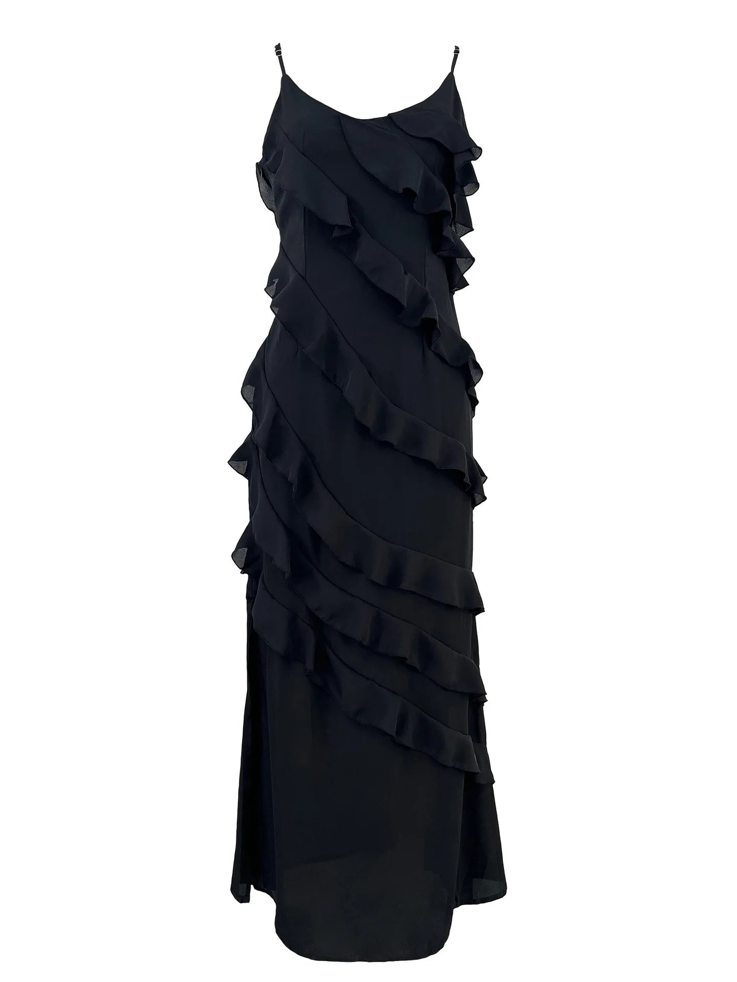 Chiffon Ruffle-Edge Maxi Dress