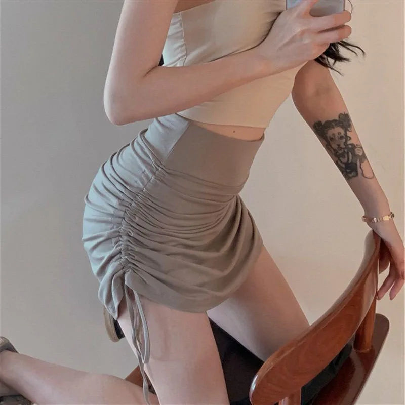 Drawstring High-Waist Mini Skirt