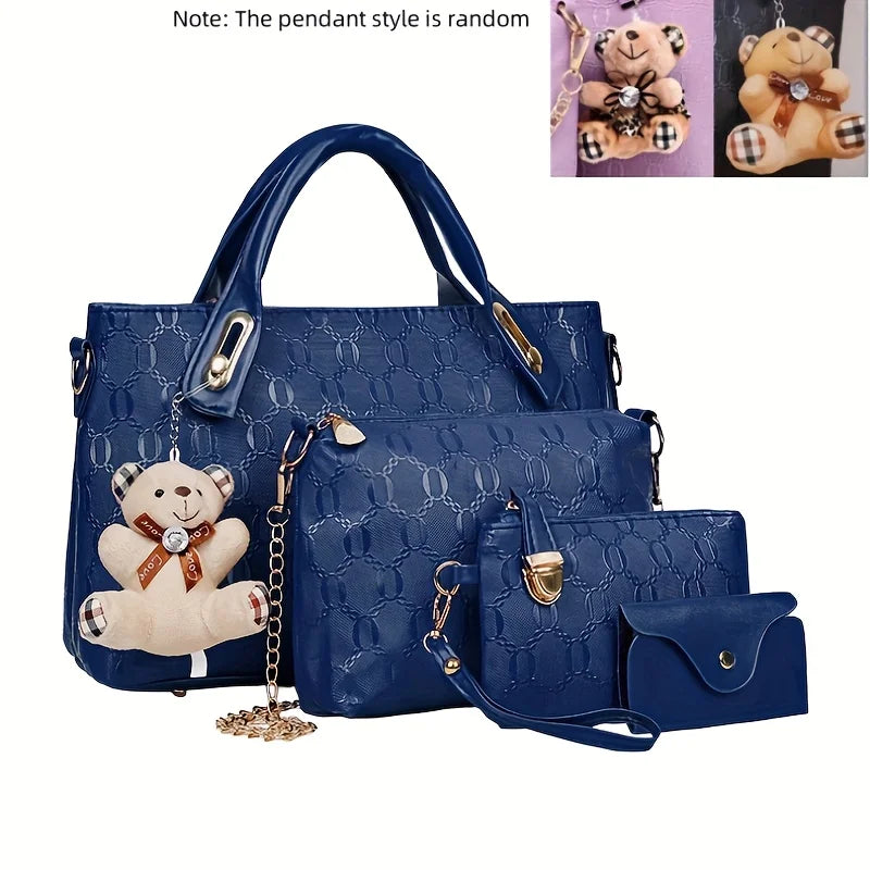 4-Piece Handbag Set with Wallet & Card Holder