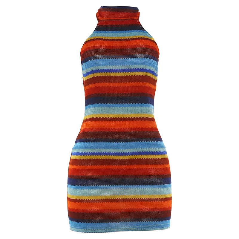 Striped Knit Halter Mini Dress