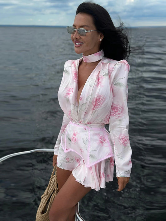 Floral Print Puff-Sleeve Mini Dress