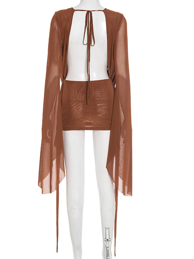 Flare Sleeve Mesh Cover-Up Dress