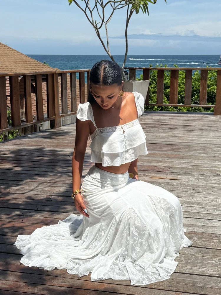 Lace Crop Top & Maxi Skirt 2-Piece Set