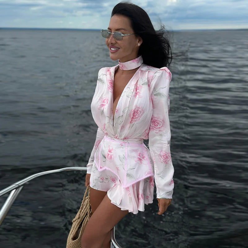 Floral Print Puff-Sleeve Mini Dress