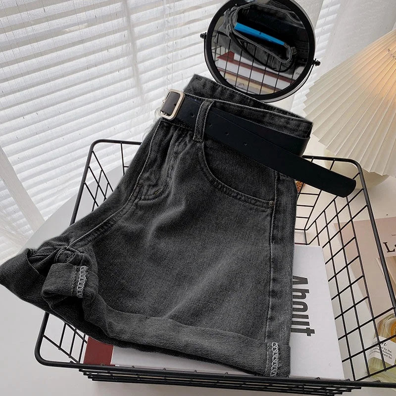 Wide-Leg Denim Shorts with Belt