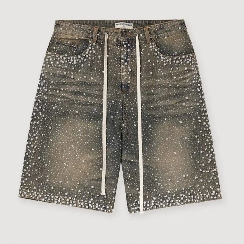 Camo Denim Shorts with Rhinestones