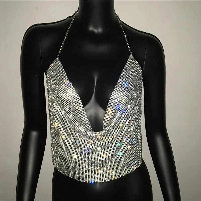 Rhinestone Backless Party Crop Top