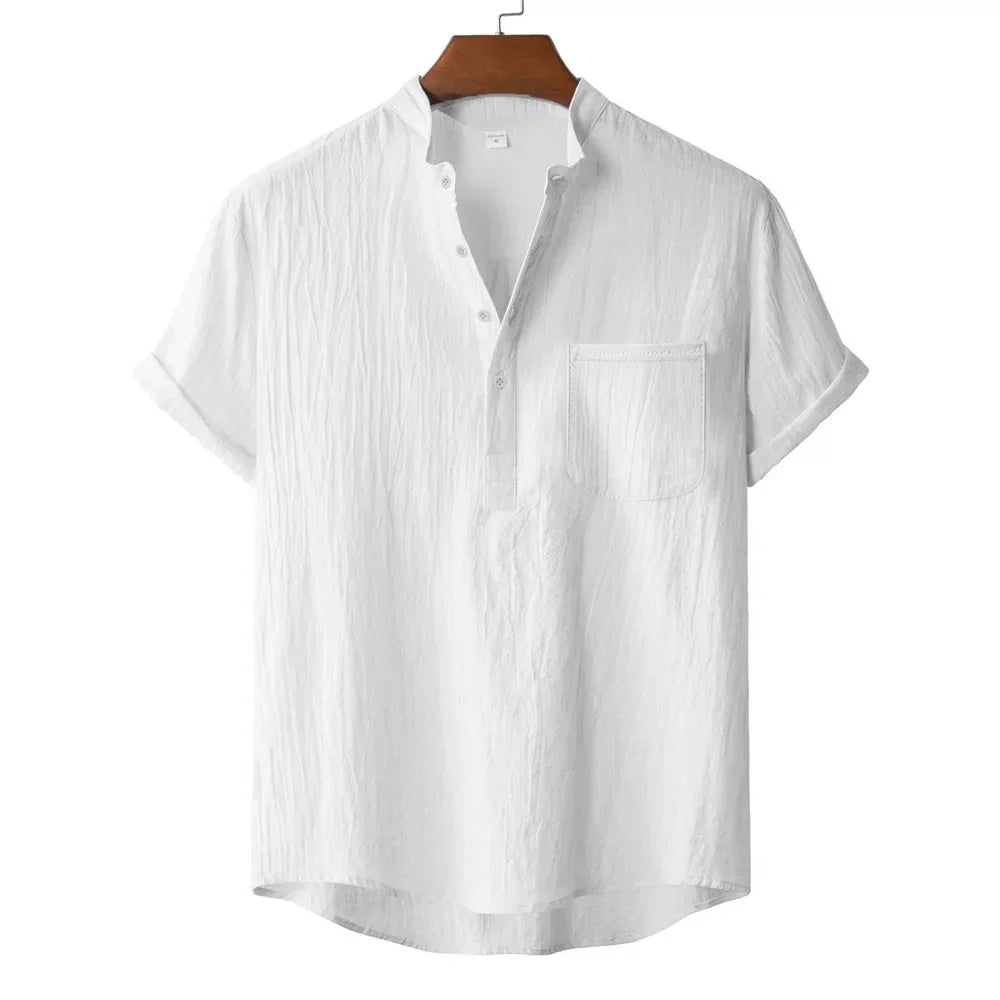 Cotton-Linen Henley Shirt, Beach Style