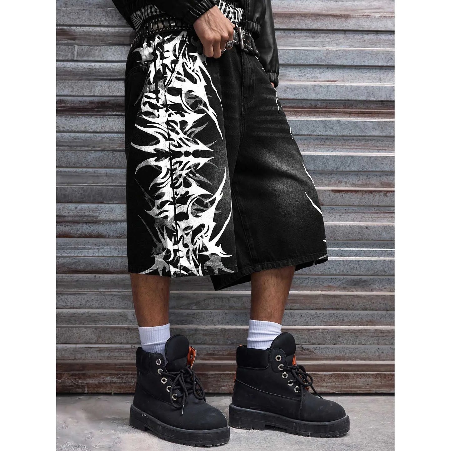 Baggy Denim Shorts, Black Wash