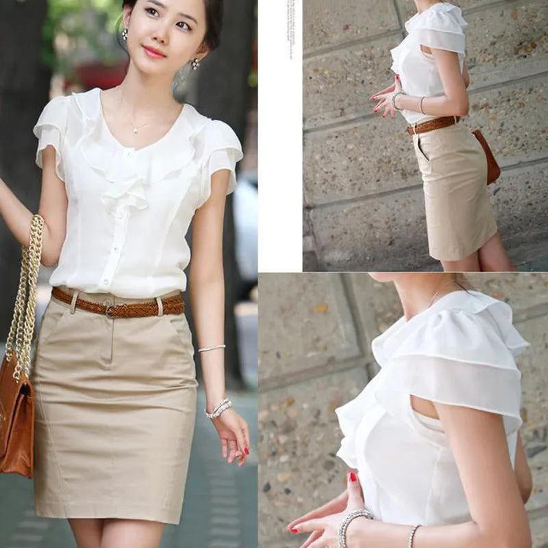 Chiffon Ruffle-Sleeve Blouse