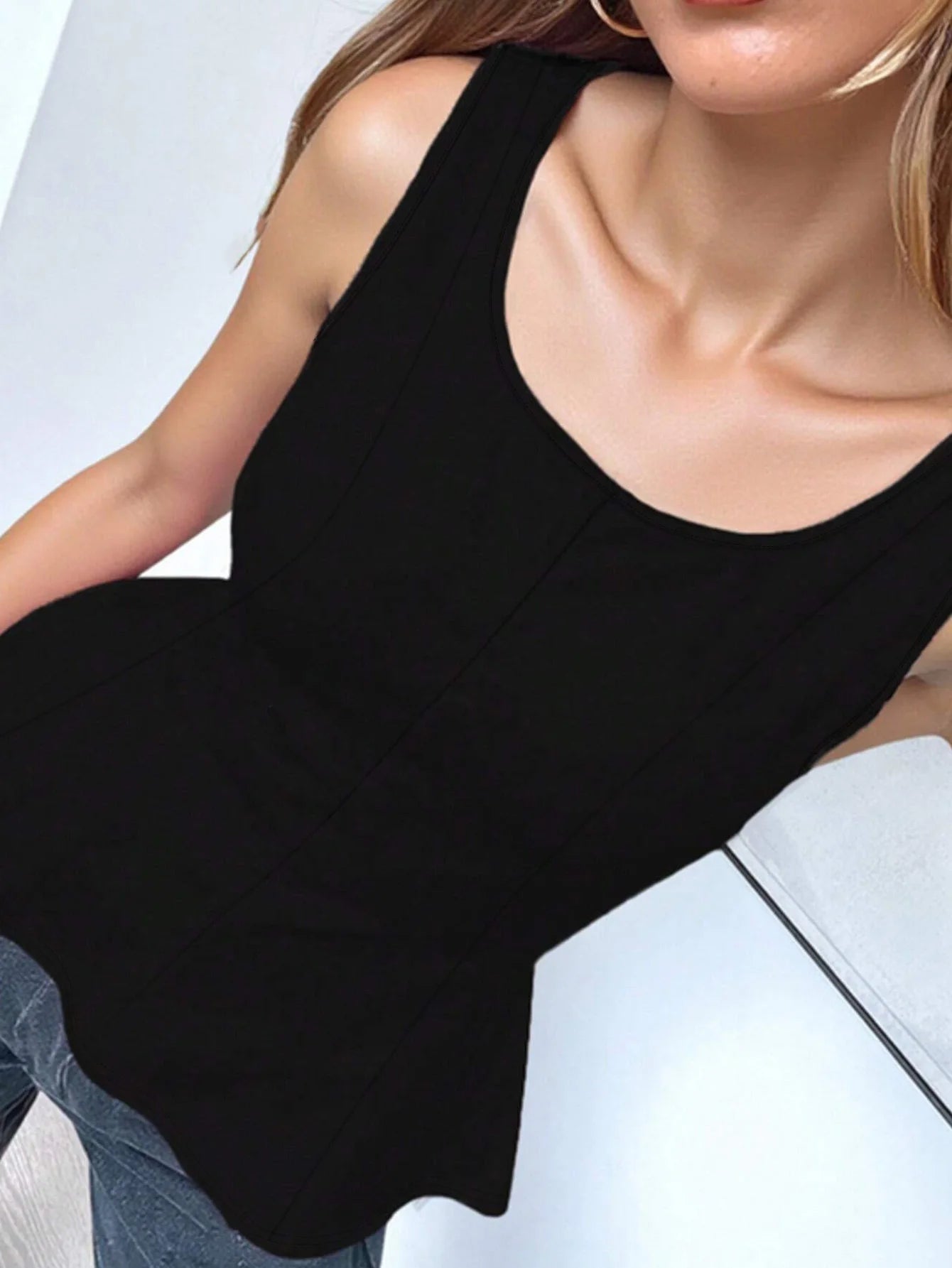 Satin Peplum Tank Blouse