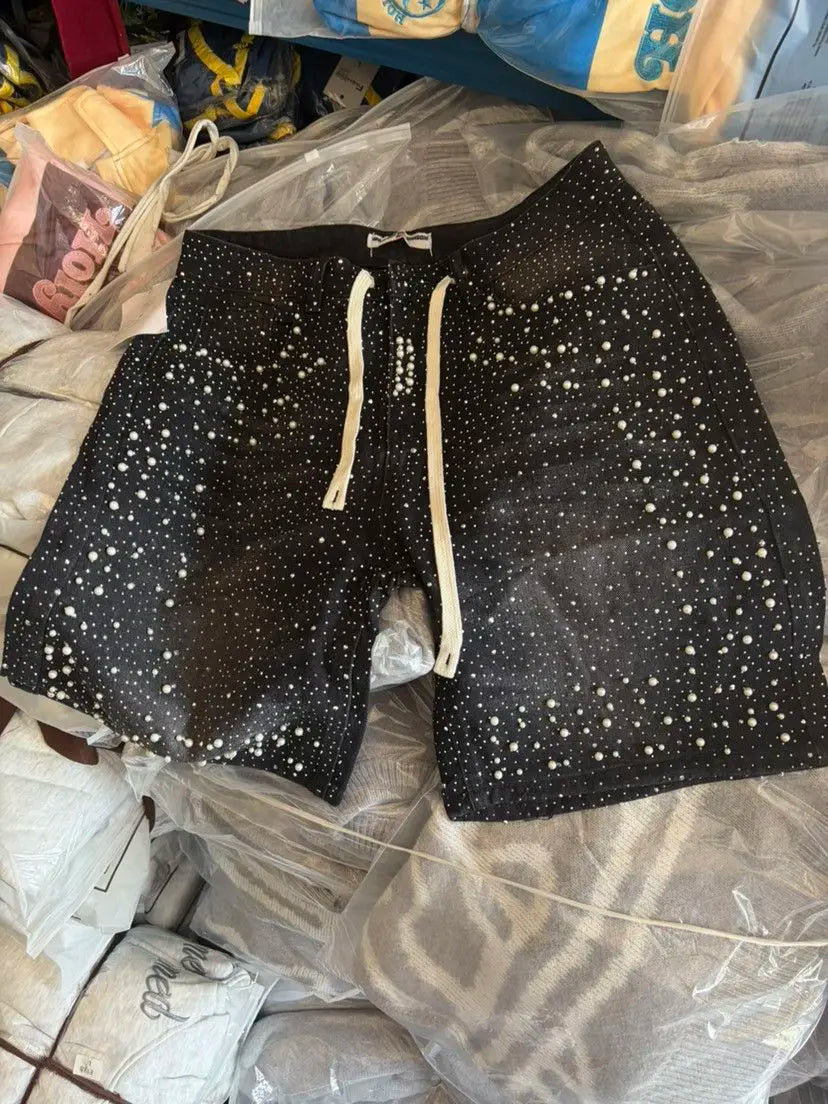 Camo Denim Shorts with Rhinestones