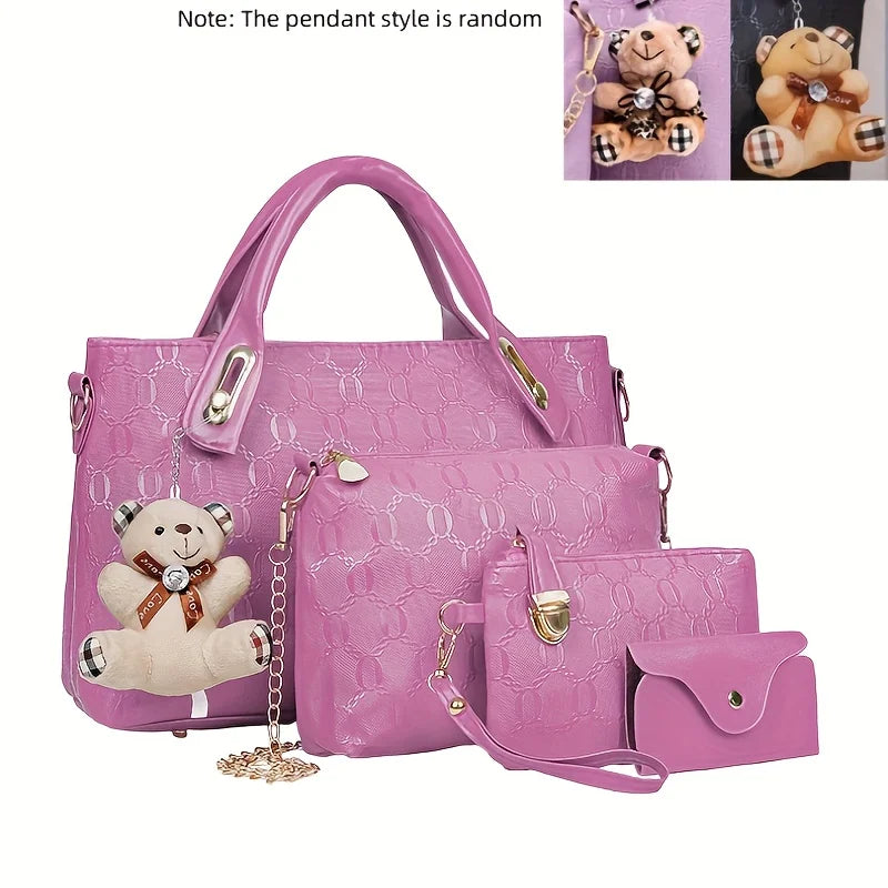 4-Piece Handbag Set with Wallet & Card Holder