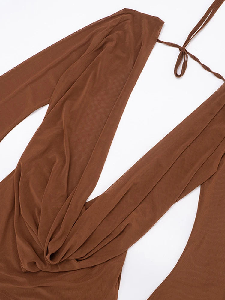 Flare Sleeve Mesh Cover-Up Dress