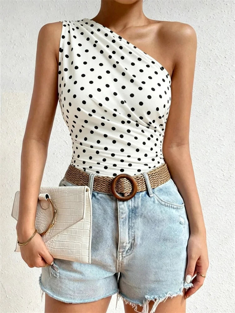 One-Shoulder Pleated Tank Top