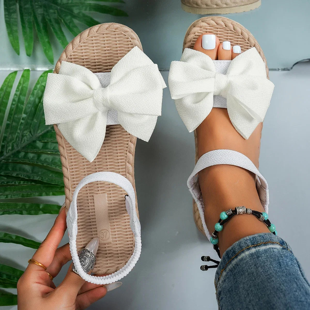 Bow-Tie Flat Slide Sandals