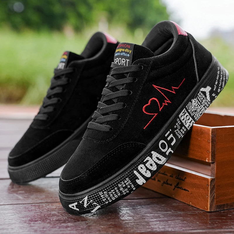 Black Suede Sneakers with Embroidery