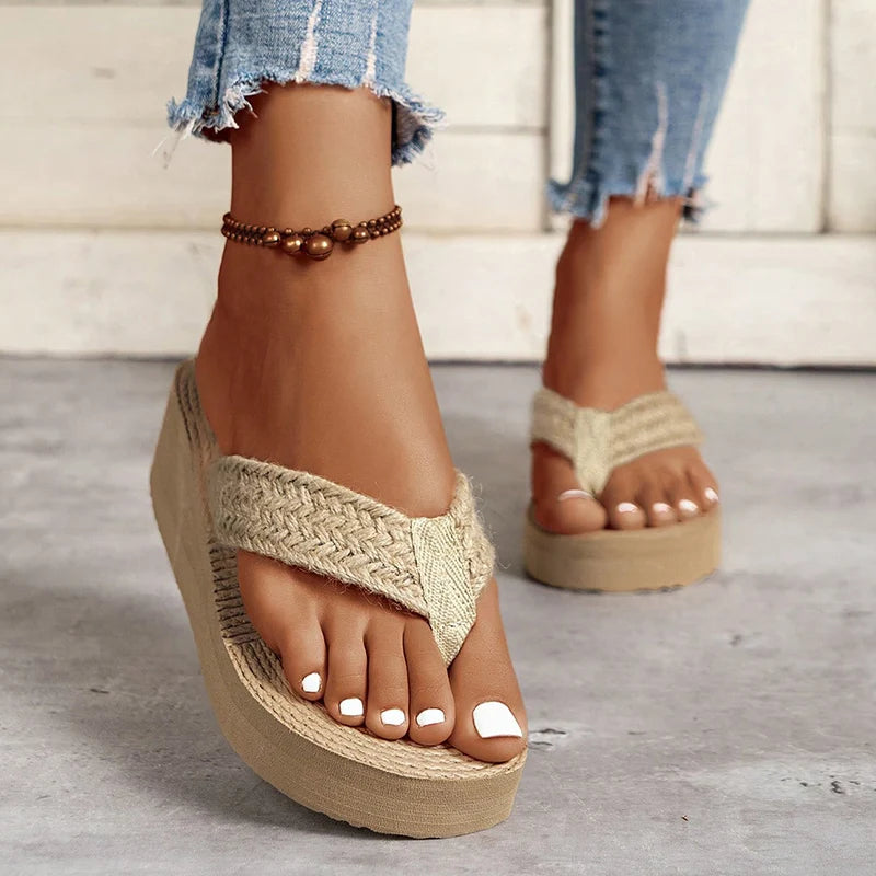 Straw Weave Wedge Flip-Flops