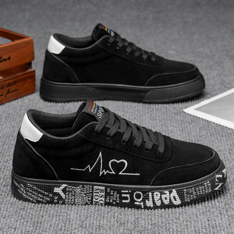 Black Suede Sneakers with Embroidery