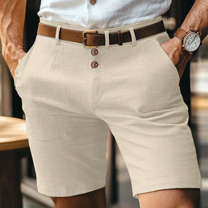 Cotton-Linen Shorts, White & Gray