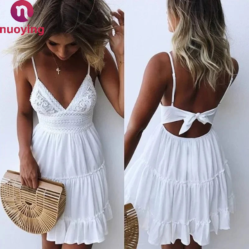 Lace Spaghetti-Strap Mini Dress