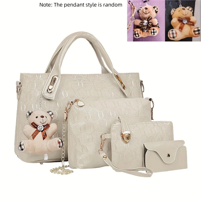 4-Piece Handbag Set with Wallet & Card Holder