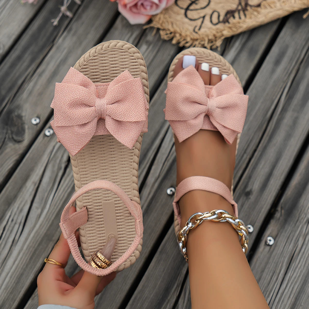 Bow-Tie Flat Slide Sandals