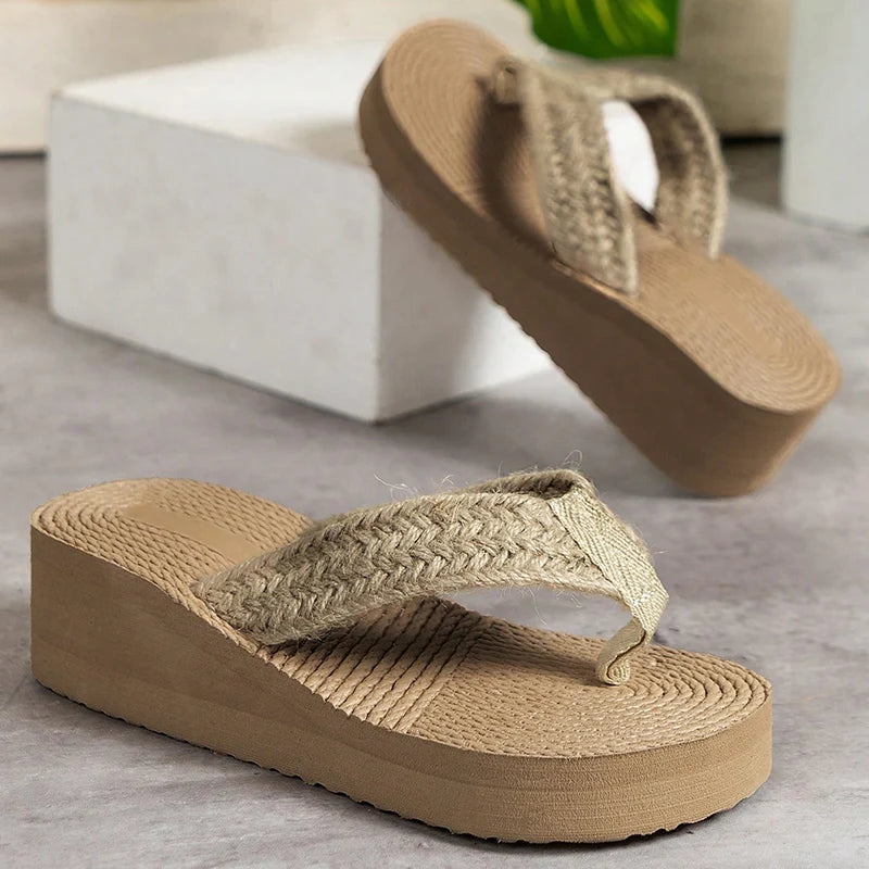 Straw Weave Wedge Flip-Flops