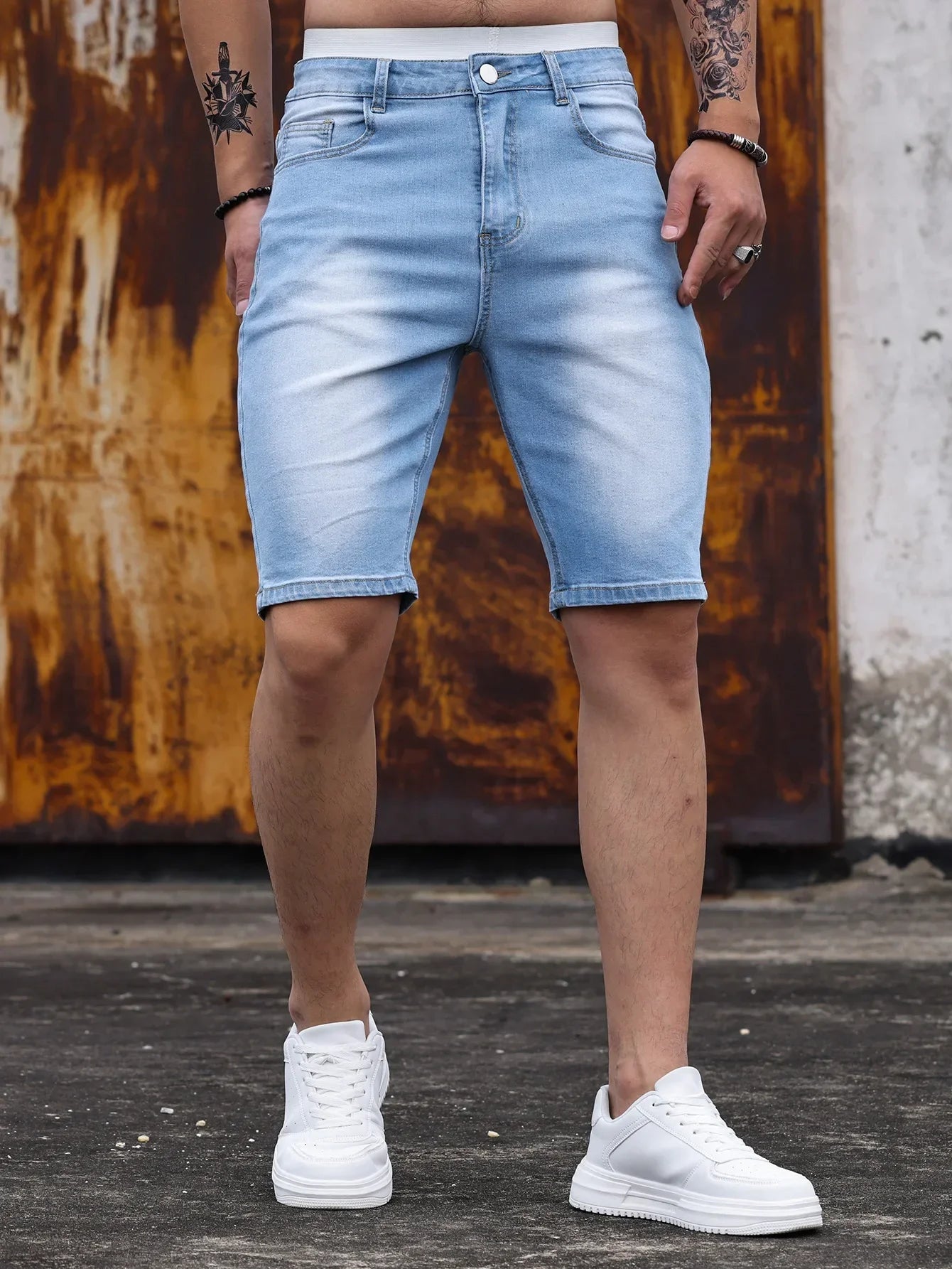 Stretch Washed Denim Shorts