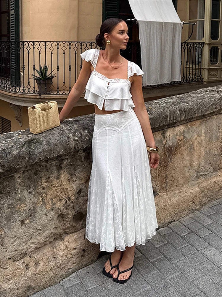 Lace Crop Top & Maxi Skirt 2-Piece Set
