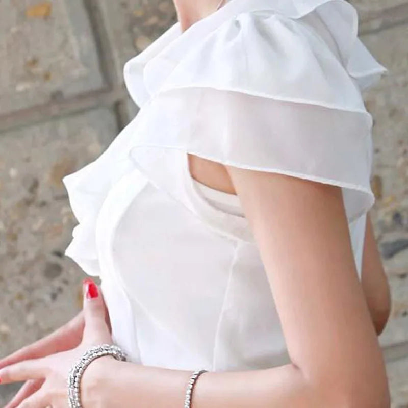 Chiffon Ruffle-Sleeve Blouse