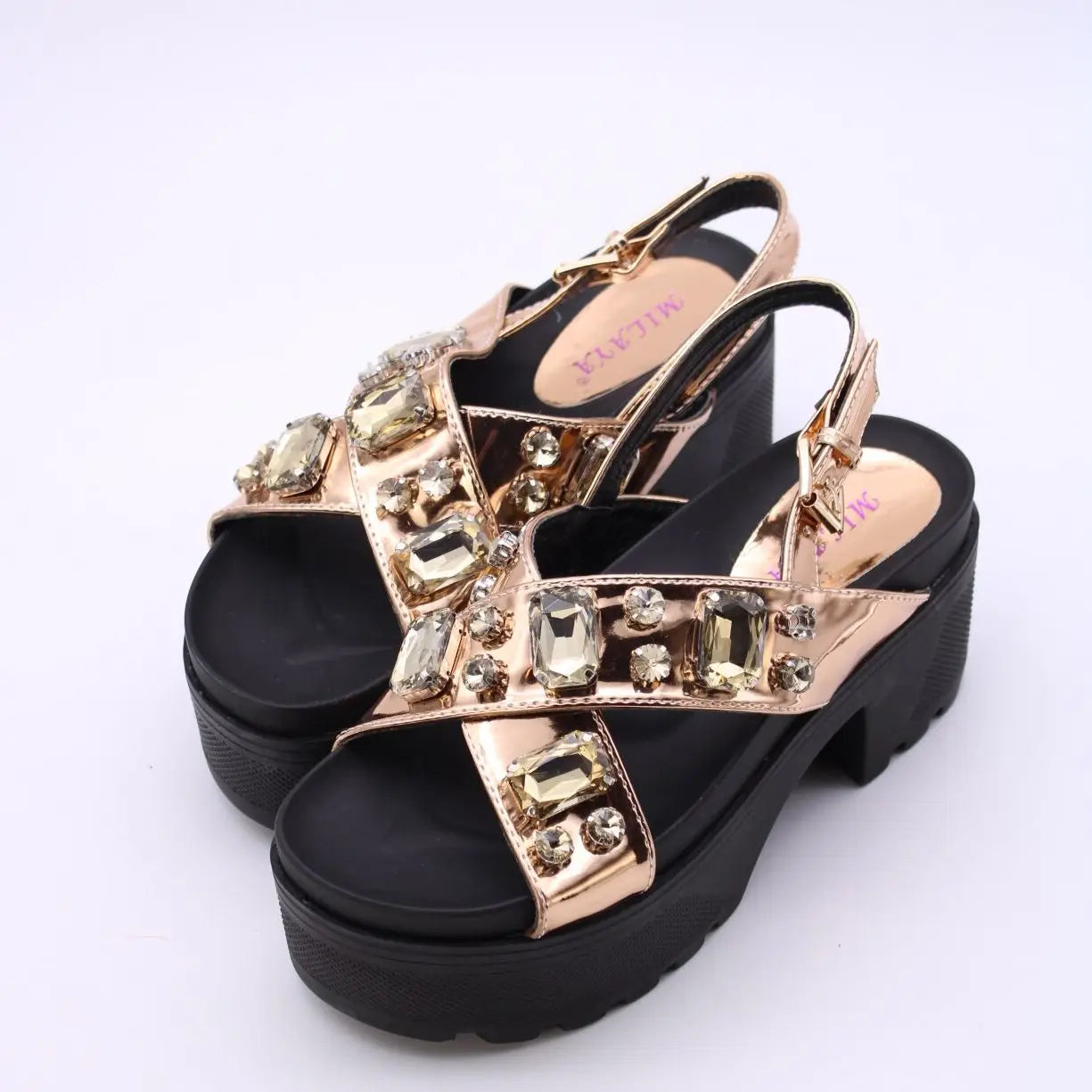 Platform Sandals with Crystal Embellishment