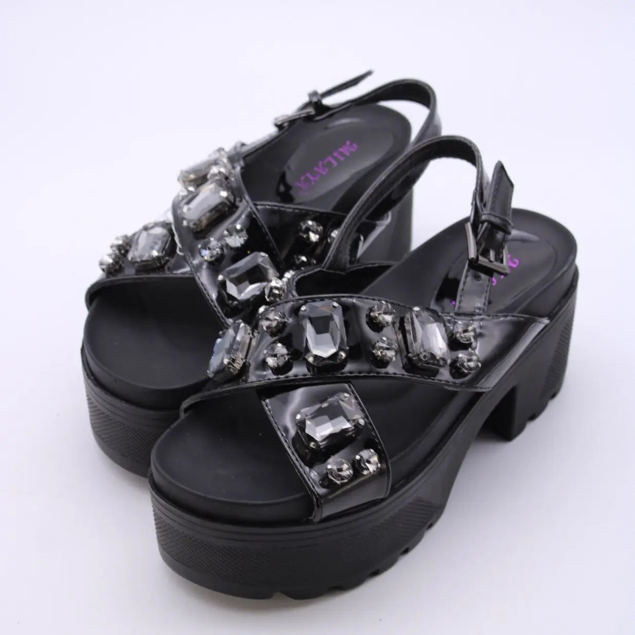 Platform Sandals with Crystal Embellishment